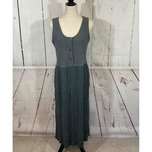 Barbara Lesser Two Tone Waffle Knit Crinkle Maxi Dress M Gray Vintage Y2K Retro